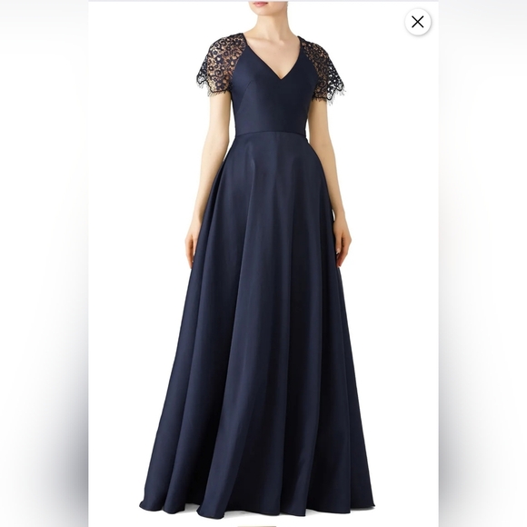 Monique Lhuillier Navy Maxi Dress - Picture 1 of 8